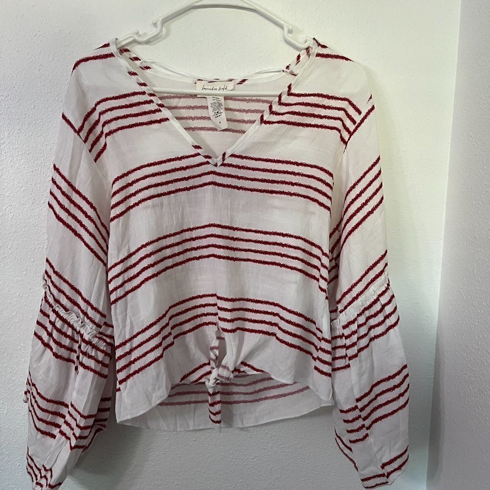 Anthropologie Striped V-Neck Blouse in Red and White